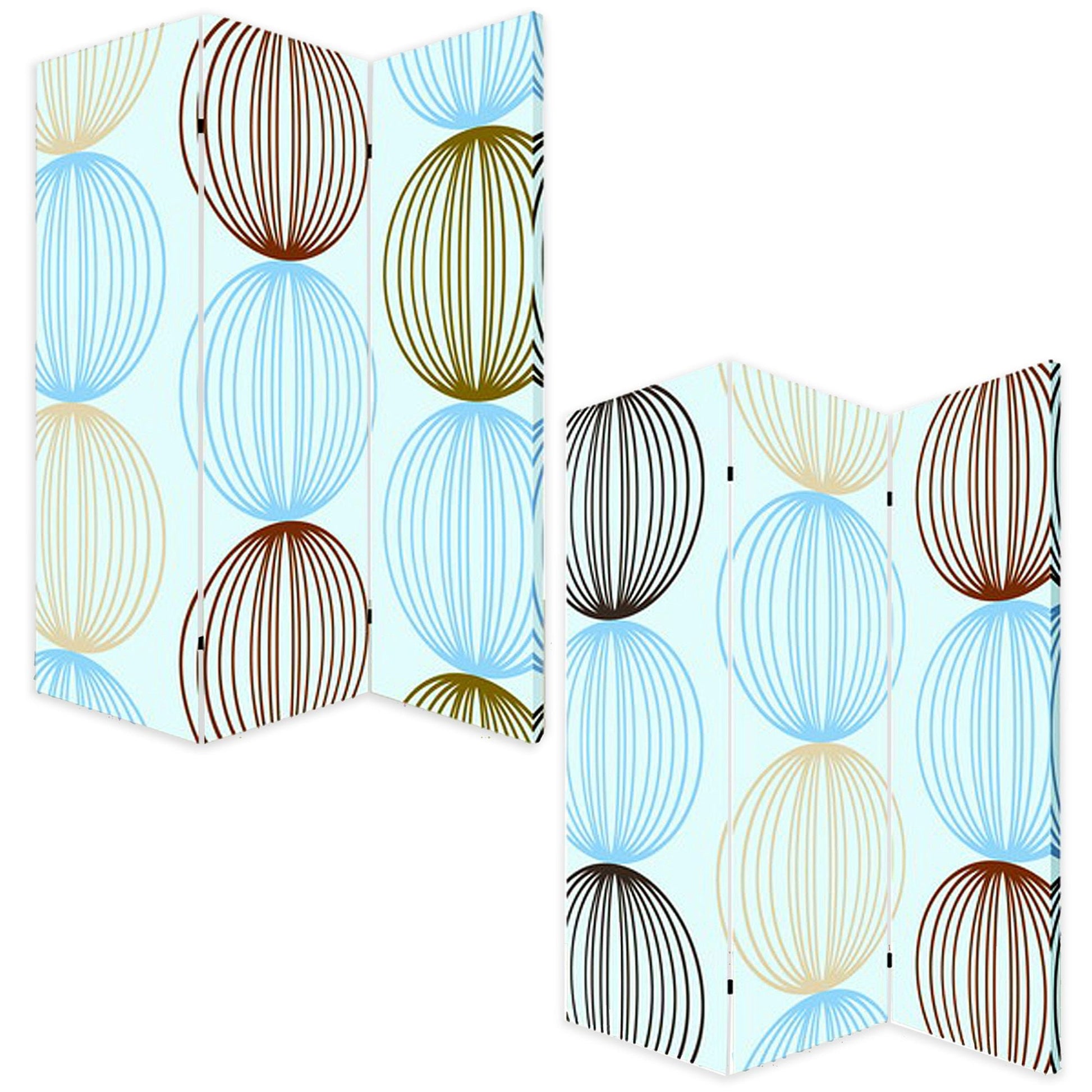 72" Blue Canvas Folding Three Panel Screen Room Divider HomeRoots