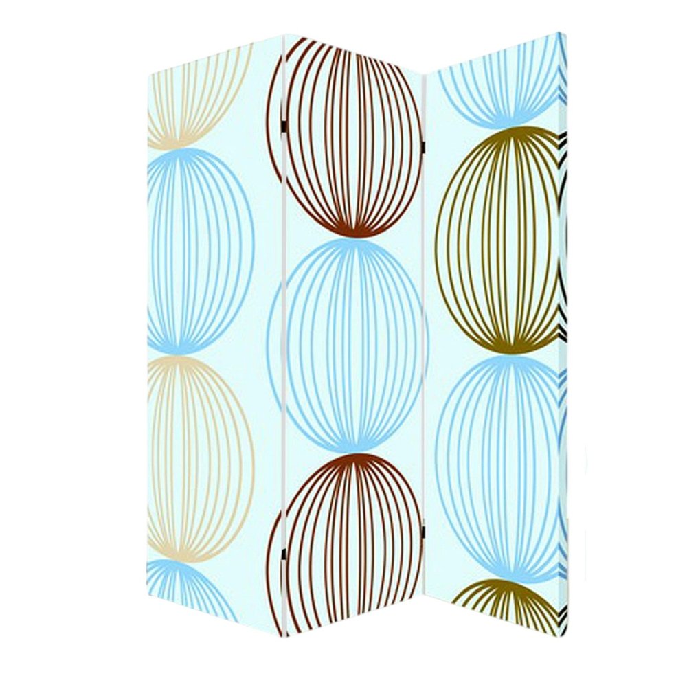 72" Blue Canvas Folding Three Panel Screen Room Divider HomeRoots