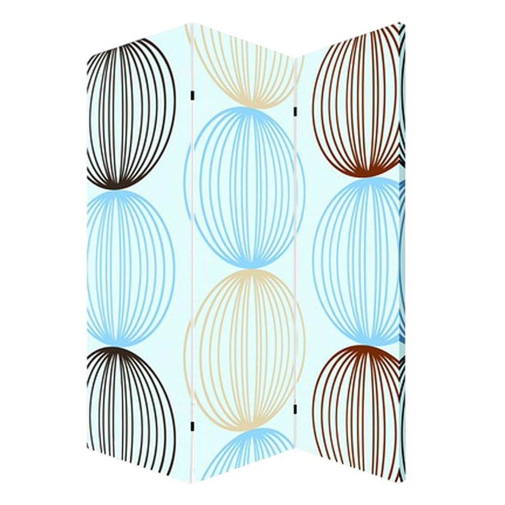 72" Blue Canvas Folding Three Panel Screen Room Divider HomeRoots