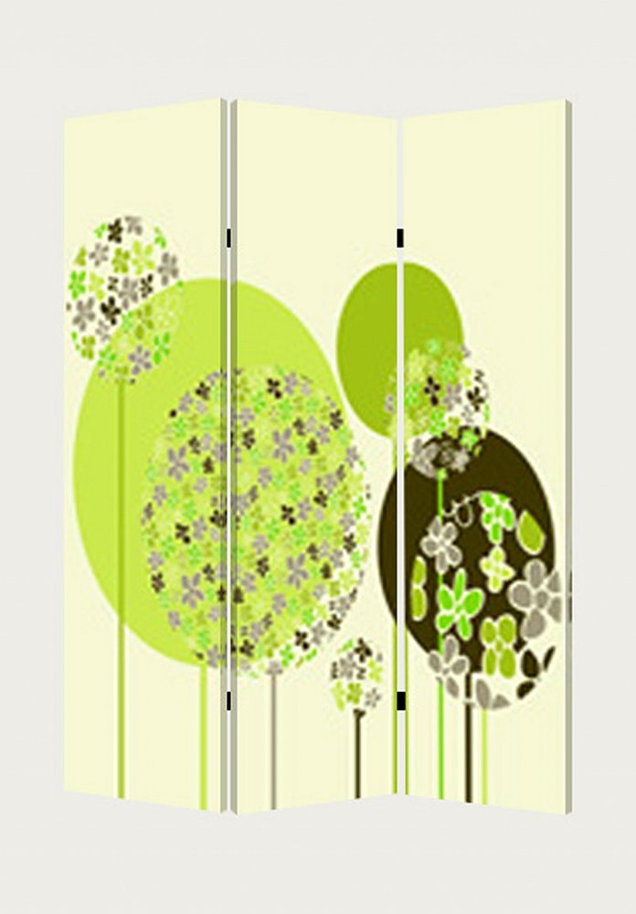 72" Green Canvas Folding Three Panel Screen Room Divider HomeRoots