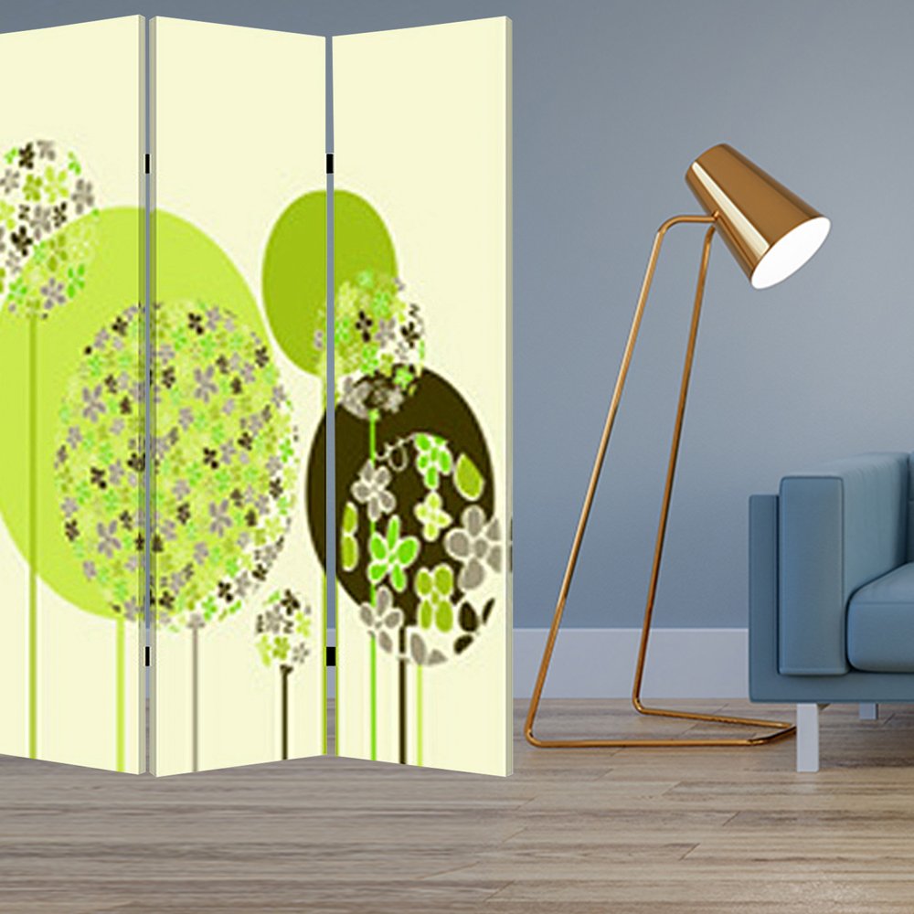 72" Green Canvas Folding Three Panel Screen Room Divider HomeRoots