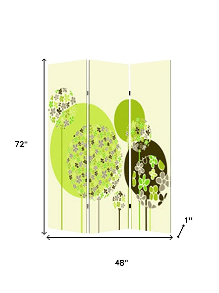 72" Green Canvas Folding Three Panel Screen Room Divider HomeRoots