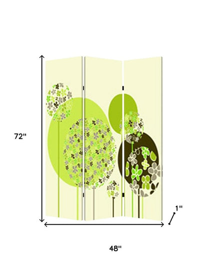 72" Green Canvas Folding Three Panel Screen Room Divider HomeRoots