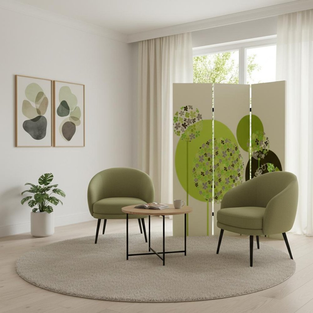 72" Green Canvas Folding Three Panel Screen Room Divider HomeRoots