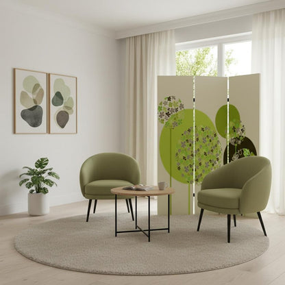 72" Green Canvas Folding Three Panel Screen Room Divider HomeRoots