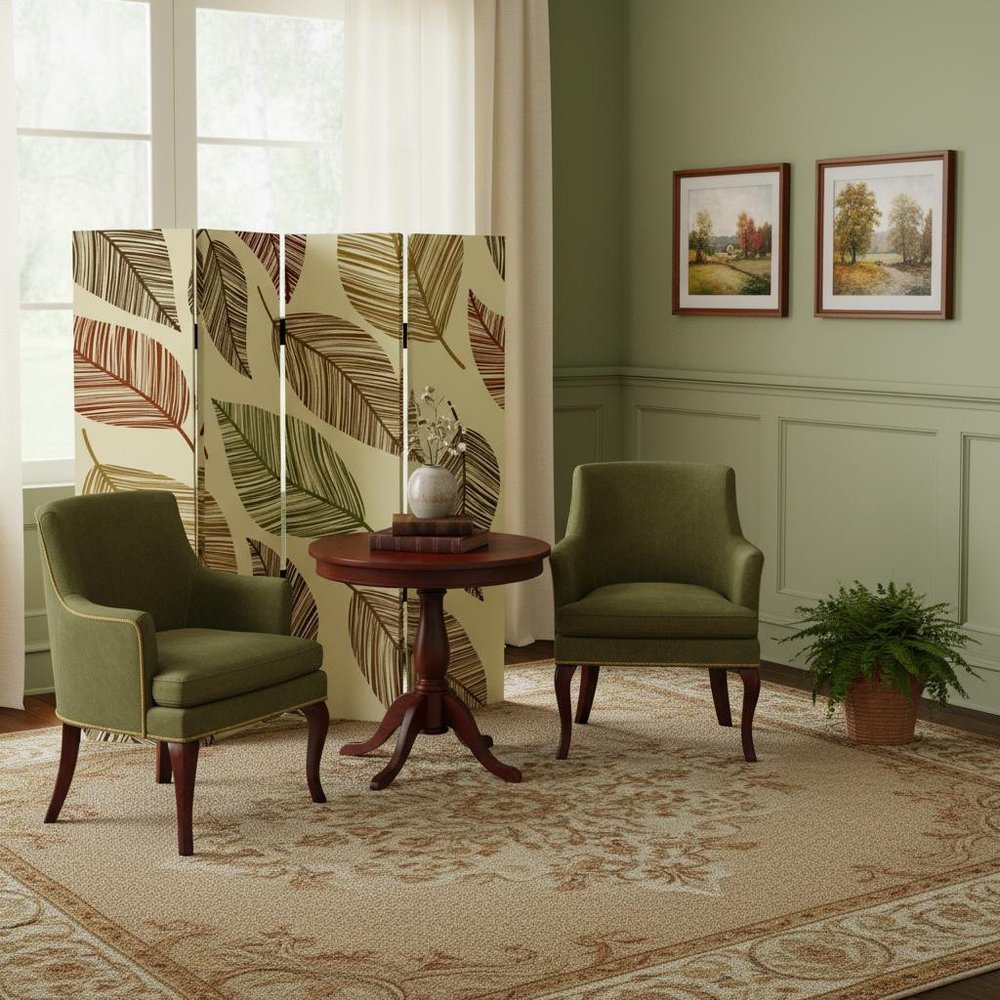 84" Brown Canvas Folding Four Panel Screen Room Divider HomeRoots
