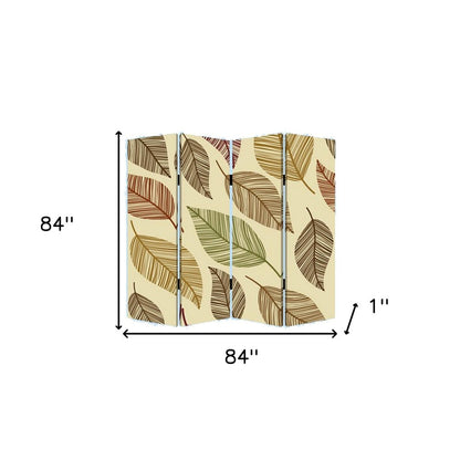 84" Brown Canvas Folding Four Panel Screen Room Divider HomeRoots