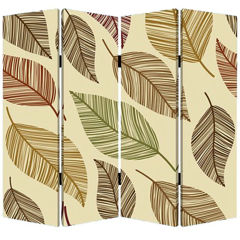 84" Brown Canvas Folding Four Panel Screen Room Divider HomeRoots