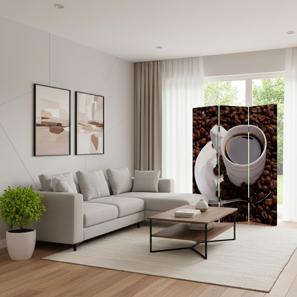 72" Brown Canvas Folding Three Panel Screen Room Divider HomeRoots