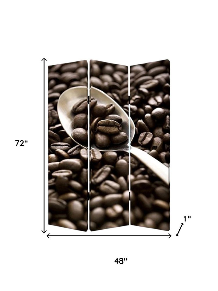 72" Brown Canvas Folding Three Panel Screen Room Divider HomeRoots