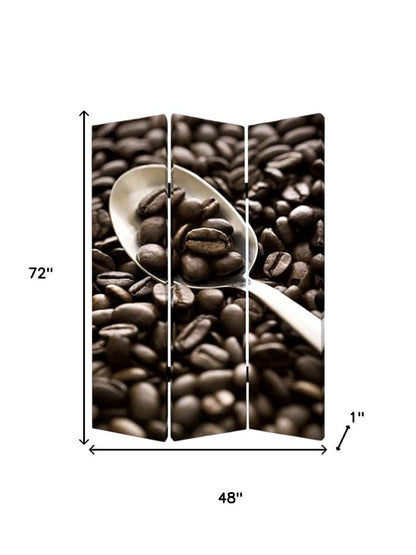 72" Brown Canvas Folding Three Panel Screen Room Divider HomeRoots