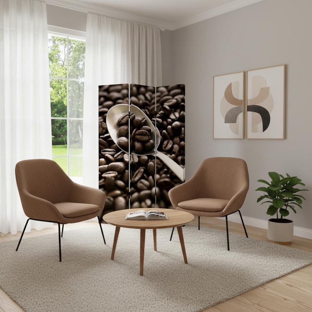 72" Brown Canvas Folding Three Panel Screen Room Divider HomeRoots
