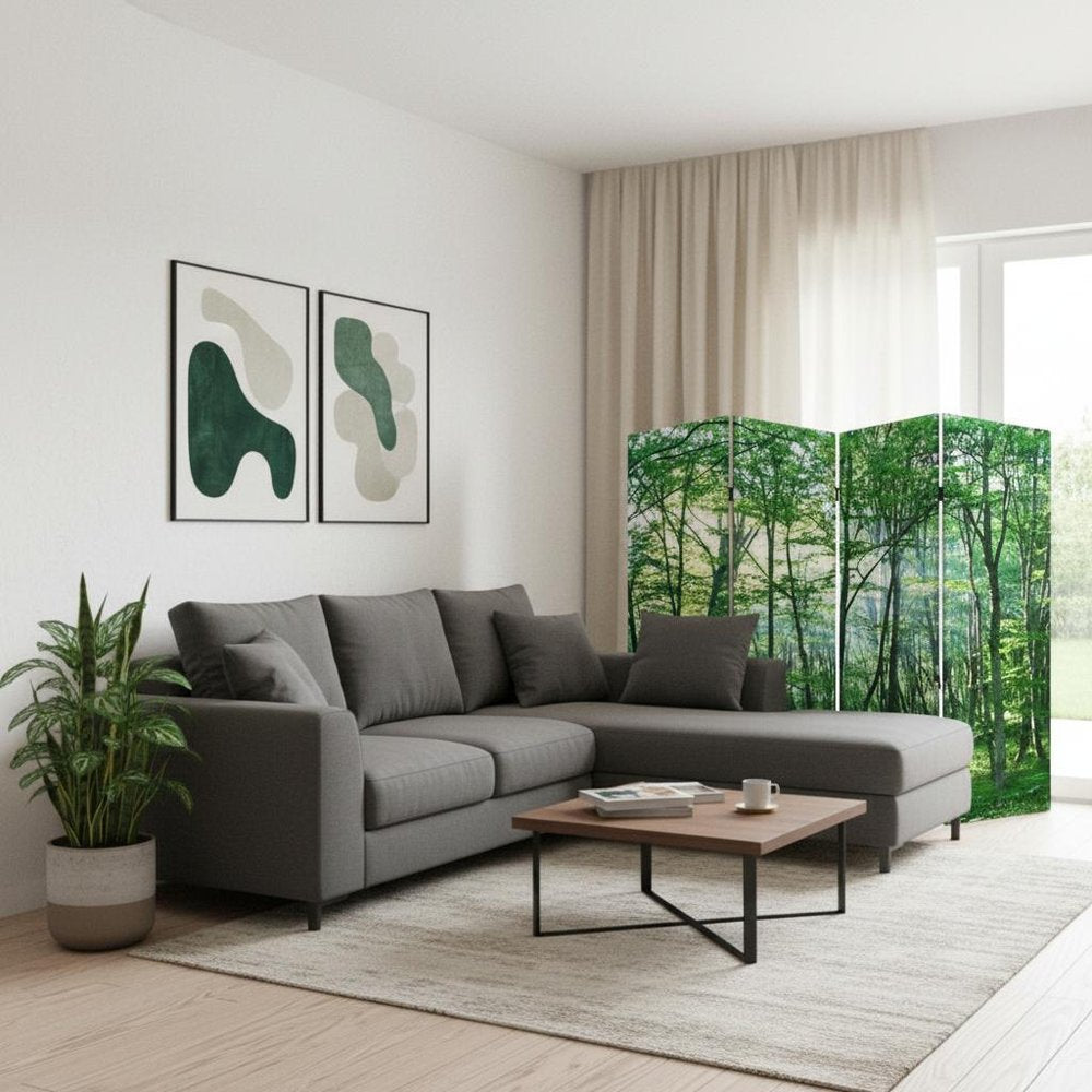 84" Green Canvas Folding Four Panel Screen Room Divider HomeRoots