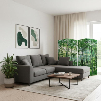 84" Green Canvas Folding Four Panel Screen Room Divider HomeRoots