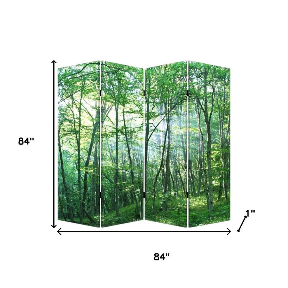 84" Green Canvas Folding Four Panel Screen Room Divider HomeRoots