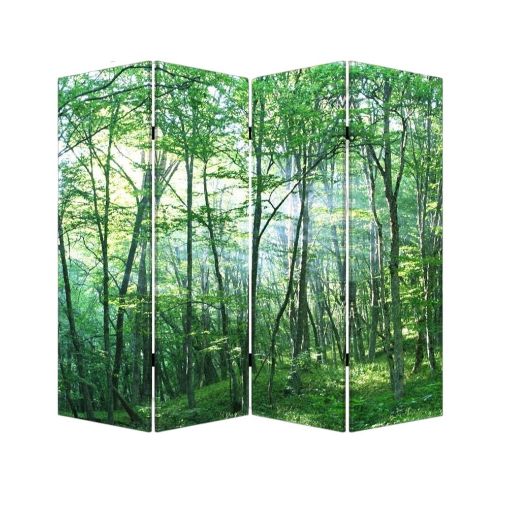 84" Green Canvas Folding Four Panel Screen Room Divider HomeRoots
