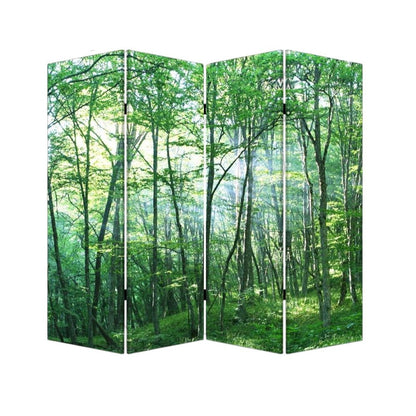 84" Green Canvas Folding Four Panel Screen Room Divider HomeRoots