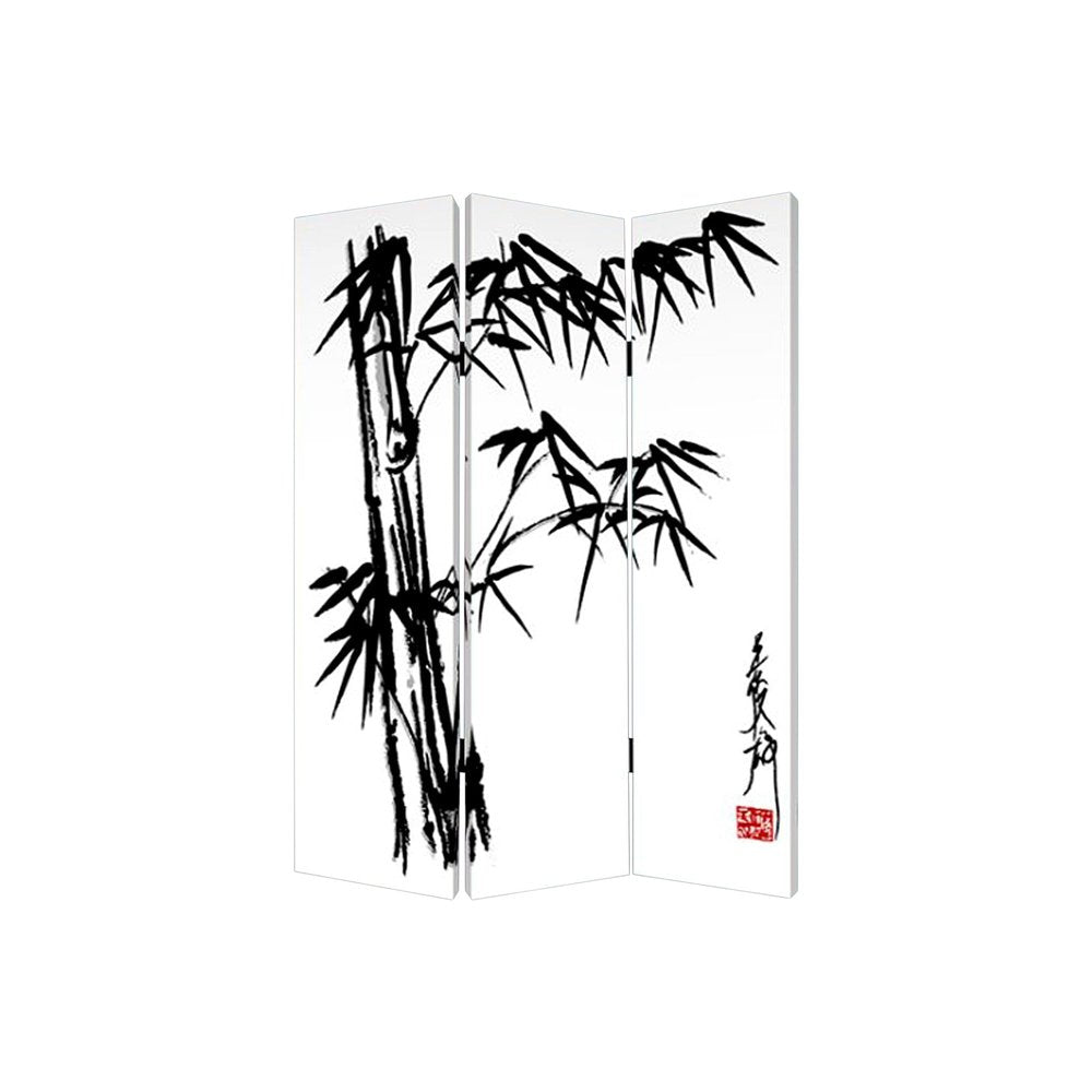 72" Black And White Canvas Folding Three Panel Screen Room Divider HomeRoots