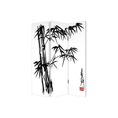 72" Black And White Canvas Folding Three Panel Screen Room Divider HomeRoots