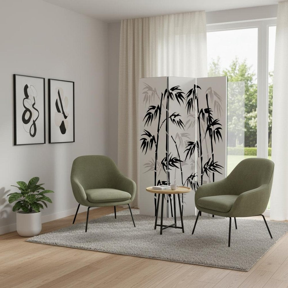 72" Black And White Canvas Folding Three Panel Screen Room Divider HomeRoots