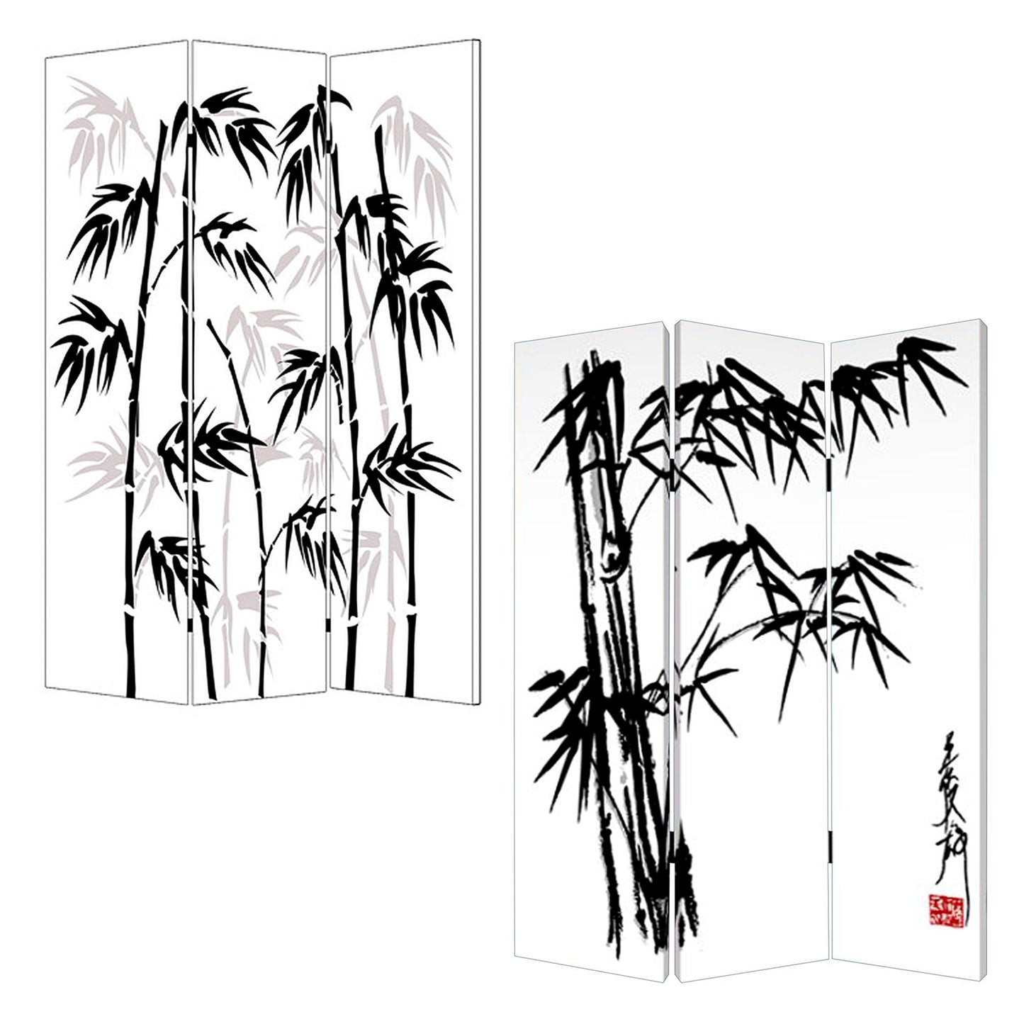 72" Black And White Canvas Folding Three Panel Screen Room Divider HomeRoots