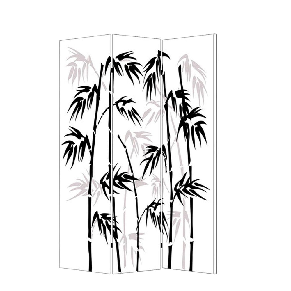72" Black And White Canvas Folding Three Panel Screen Room Divider HomeRoots