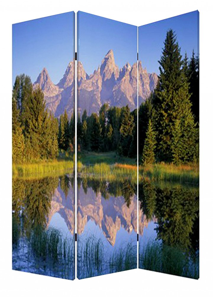 72" Blue And Green Canvas Folding Three Panel Screen Room Divider HomeRoots