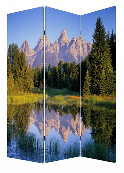 72" Blue And Green Canvas Folding Three Panel Screen Room Divider HomeRoots