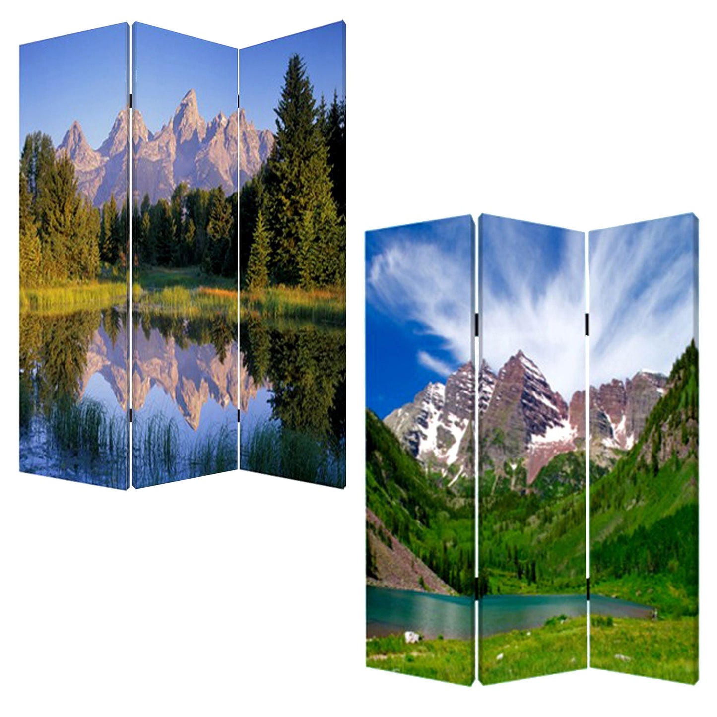 72" Blue And Green Canvas Folding Three Panel Screen Room Divider HomeRoots