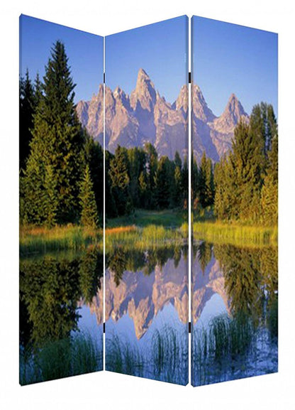 72" Blue And Green Canvas Folding Three Panel Screen Room Divider HomeRoots