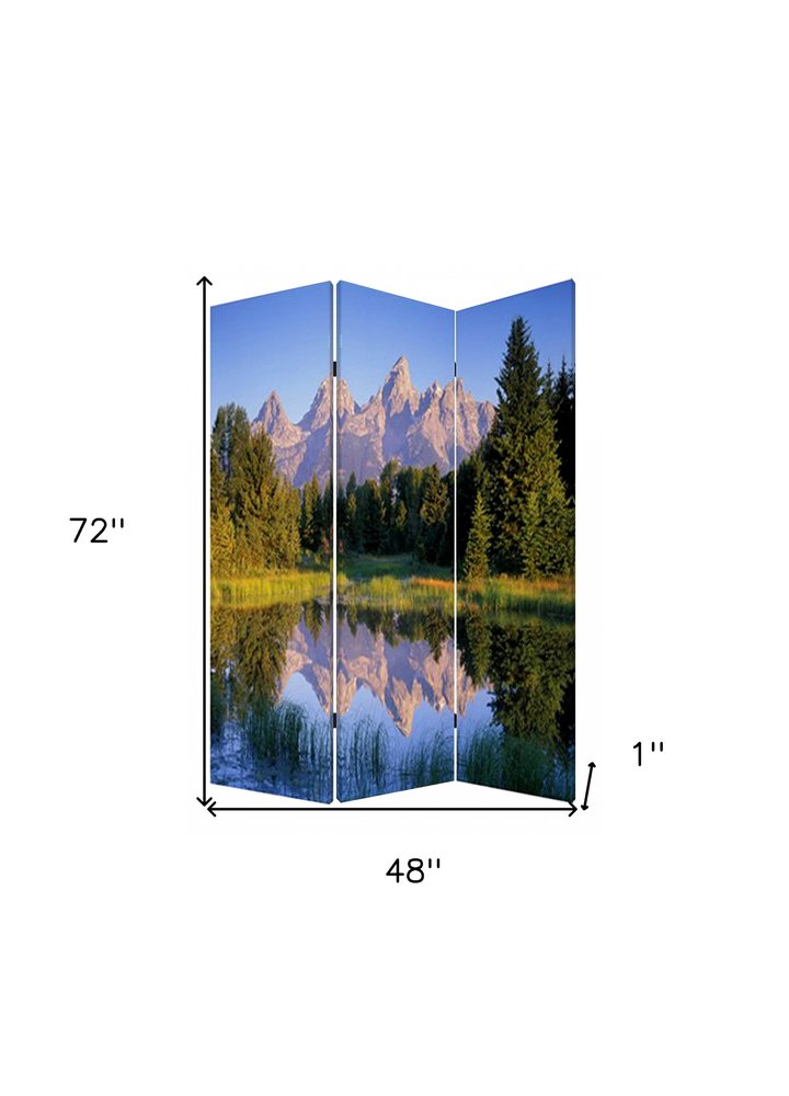 72" Blue And Green Canvas Folding Three Panel Screen Room Divider HomeRoots