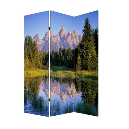72" Blue And Green Canvas Folding Three Panel Screen Room Divider HomeRoots