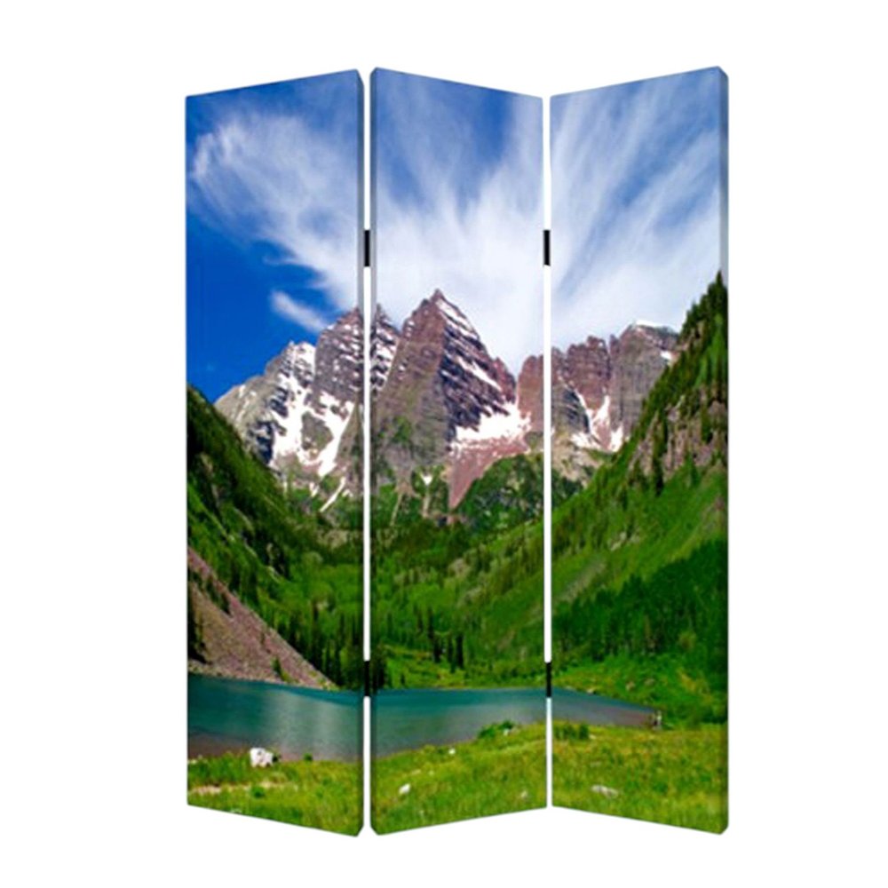 72" Blue And Green Canvas Folding Three Panel Screen Room Divider HomeRoots