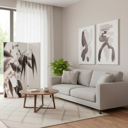 72" Gray Canvas Folding Three Panel Screen Room Divider HomeRoots