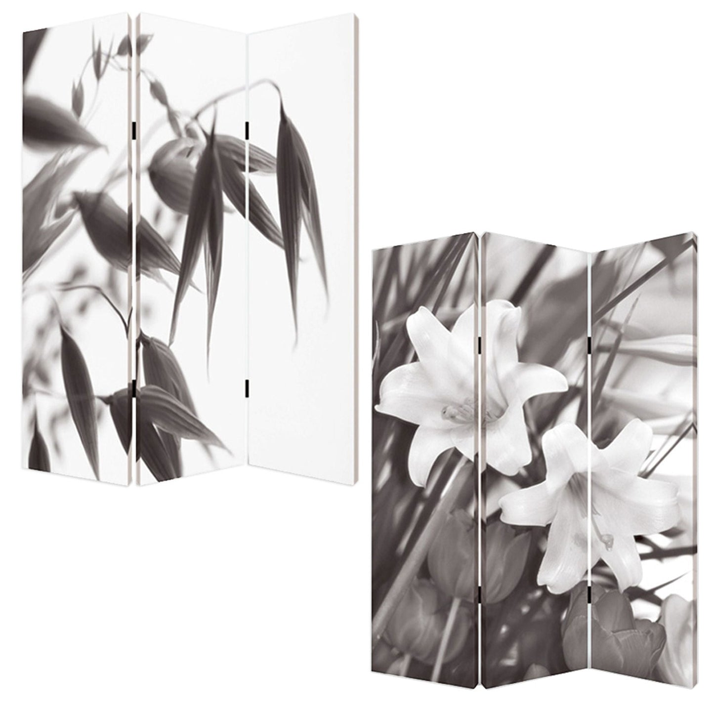 72" Gray Canvas Folding Three Panel Screen Room Divider HomeRoots