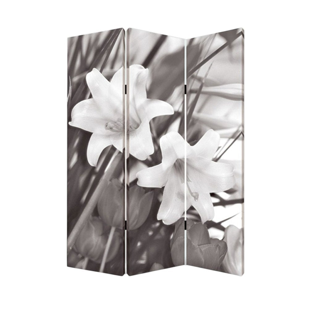 72" Gray Canvas Folding Three Panel Screen Room Divider HomeRoots