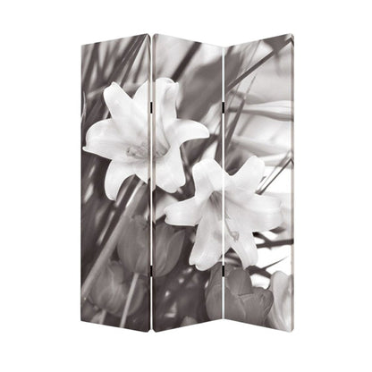 72" Gray Canvas Folding Three Panel Screen Room Divider HomeRoots