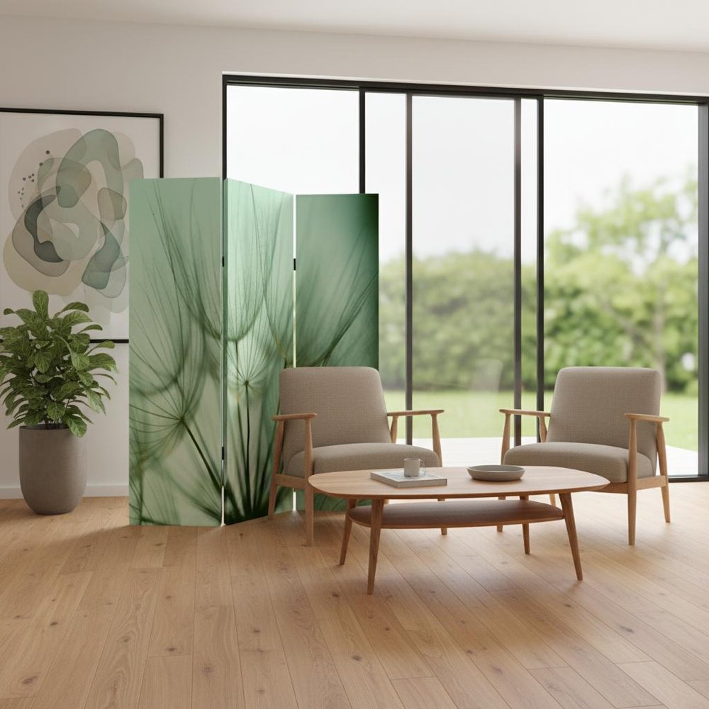 72" Green Canvas Folding Three Panel Screen Room Divider HomeRoots