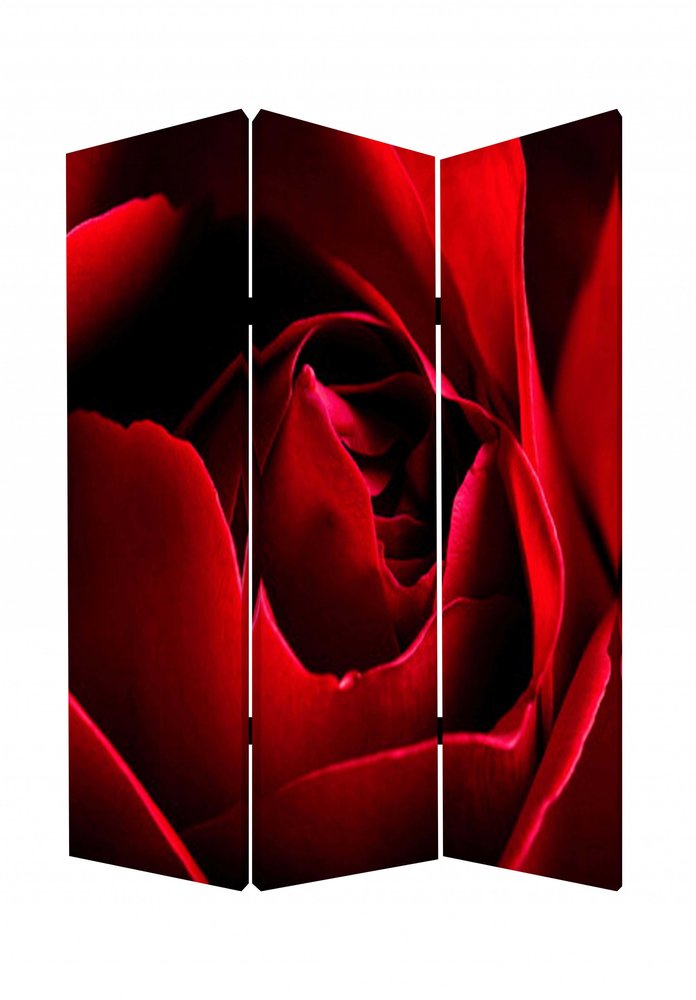 72" Red Canvas Folding Three Panel Screen Room Divider HomeRoots