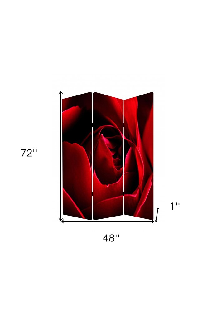 72" Red Canvas Folding Three Panel Screen Room Divider HomeRoots
