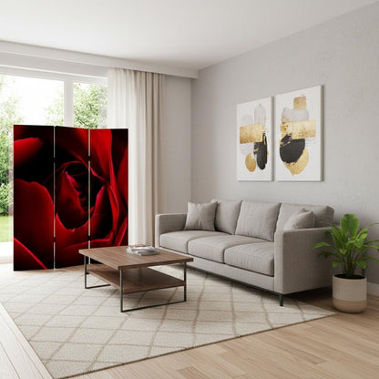 72" Red Canvas Folding Three Panel Screen Room Divider HomeRoots