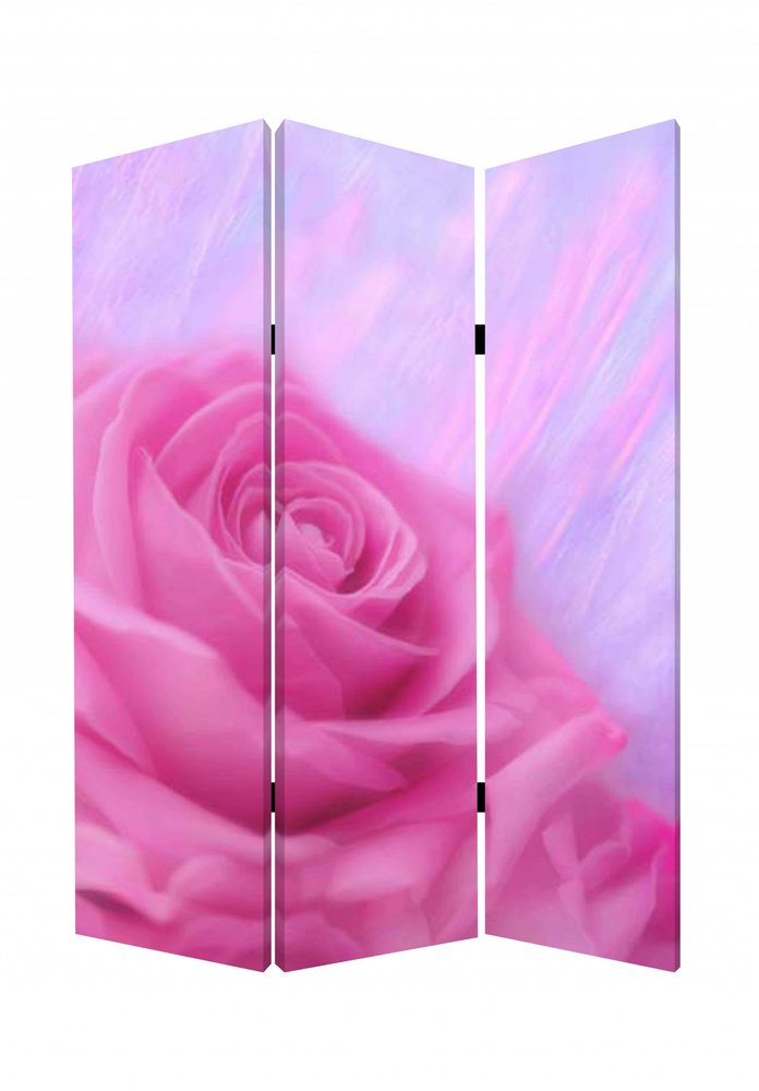 72" Pink Canvas Folding Three Panel Screen Room Divider HomeRoots