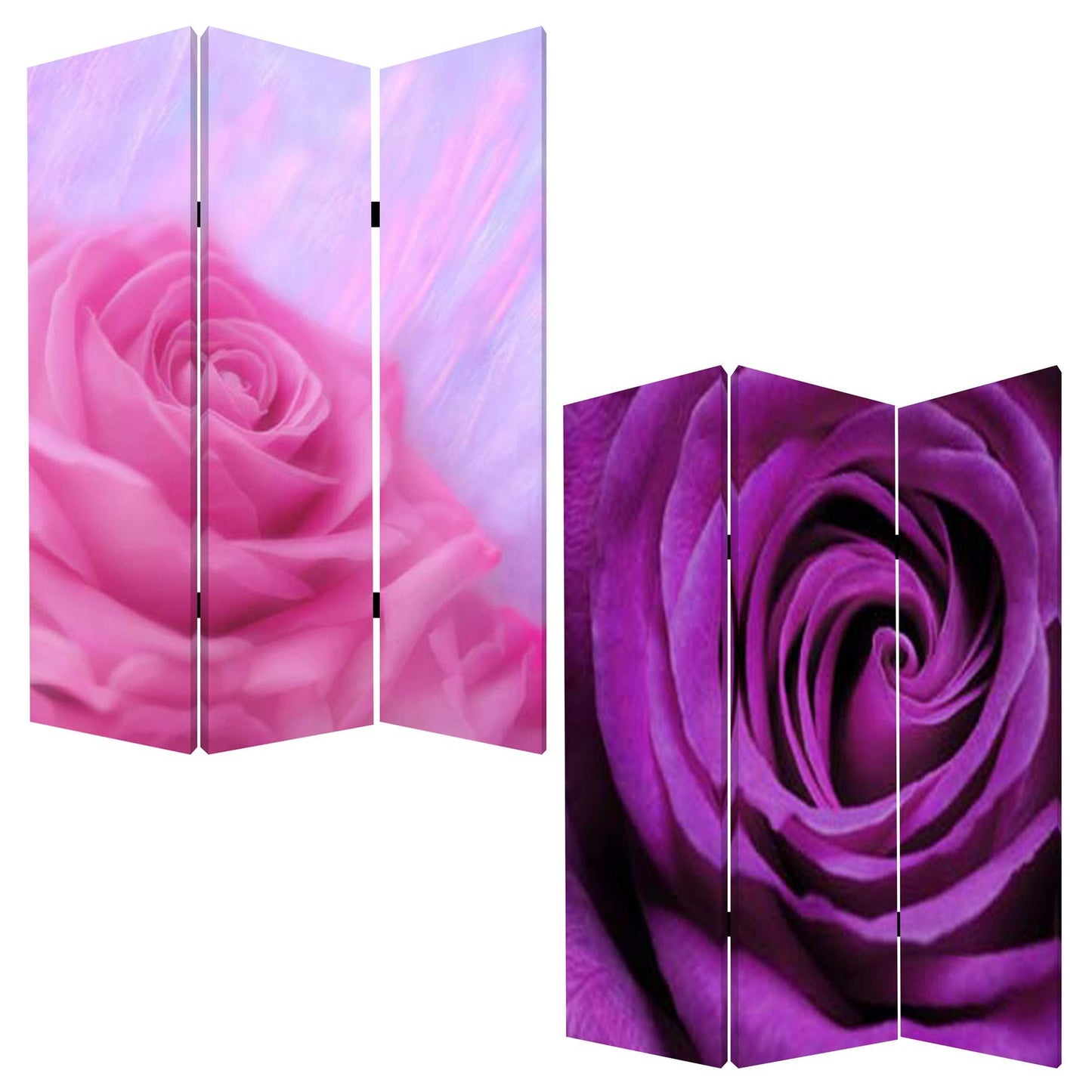 72" Pink Canvas Folding Three Panel Screen Room Divider HomeRoots