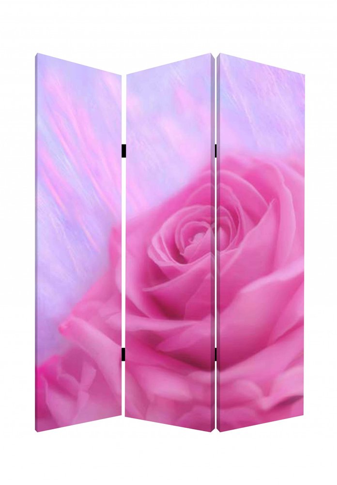 72" Pink Canvas Folding Three Panel Screen Room Divider HomeRoots