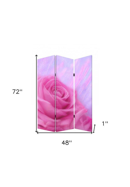 72" Pink Canvas Folding Three Panel Screen Room Divider HomeRoots