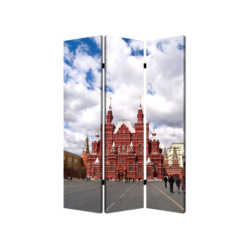 72" Red Blue And Ivory Canvas Folding Three Panel Screen Room Divider HomeRoots
