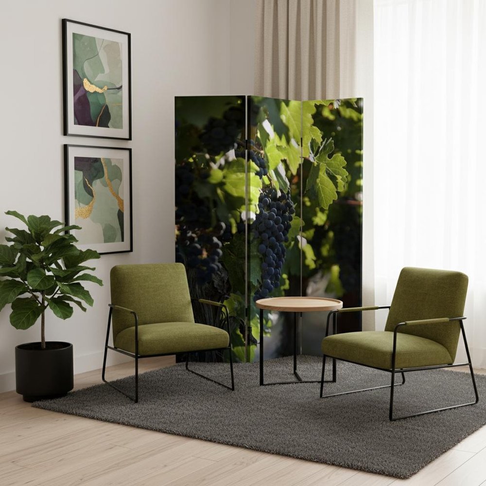 72" Green Canvas Folding Three Panel Screen Room Divider HomeRoots