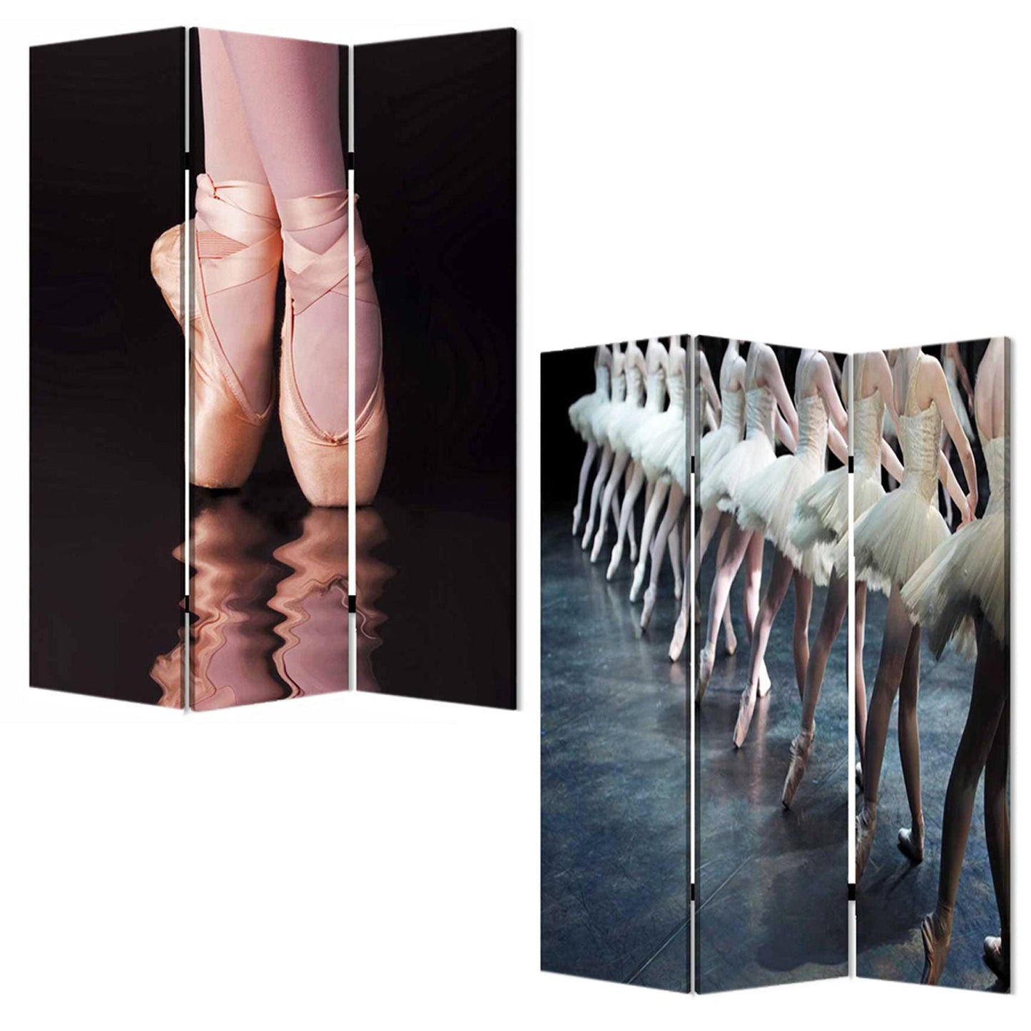 72" Black Canvas Folding Three Panel Screen Room Divider HomeRoots
