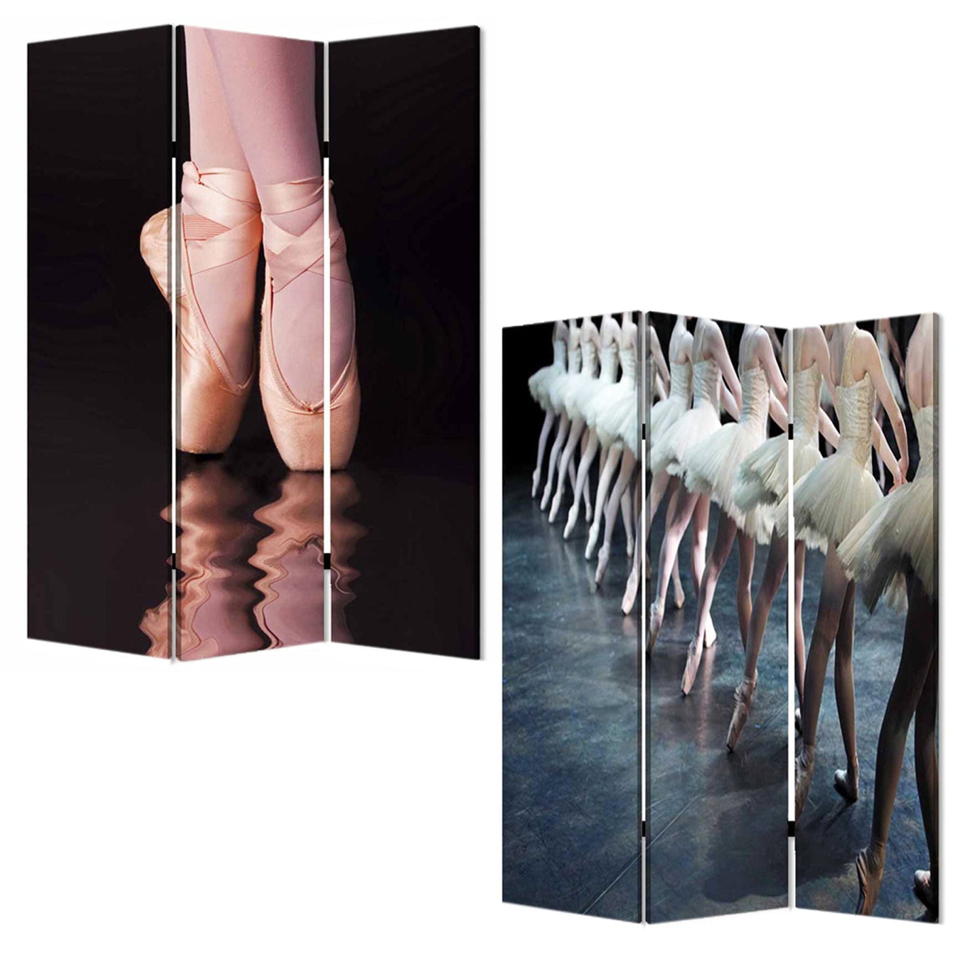 72" Black Canvas Folding Three Panel Screen Room Divider HomeRoots