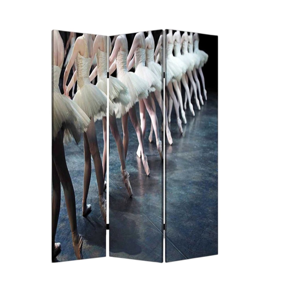 72" Black Canvas Folding Three Panel Screen Room Divider HomeRoots